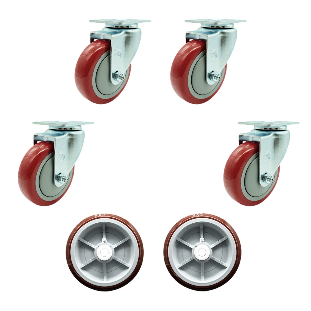 REG-20S414-PPUB-RED-TP2-4-PPUD820-2 Regency 600UBCKIT6 U-Boat Utility Cart Caster & Wheel Full Replacement Set