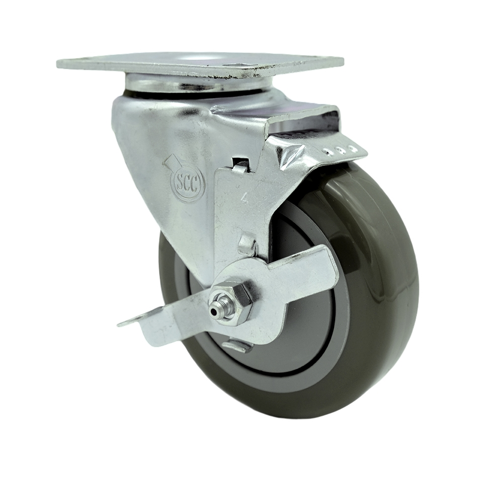 REG-SCC-20S414-PPUB-TLB-TP2 Regency 600CSW415WB U-Boat Utility Cart Replacement Caster - 4 in. Gray Polyurethane Wheel with Brake