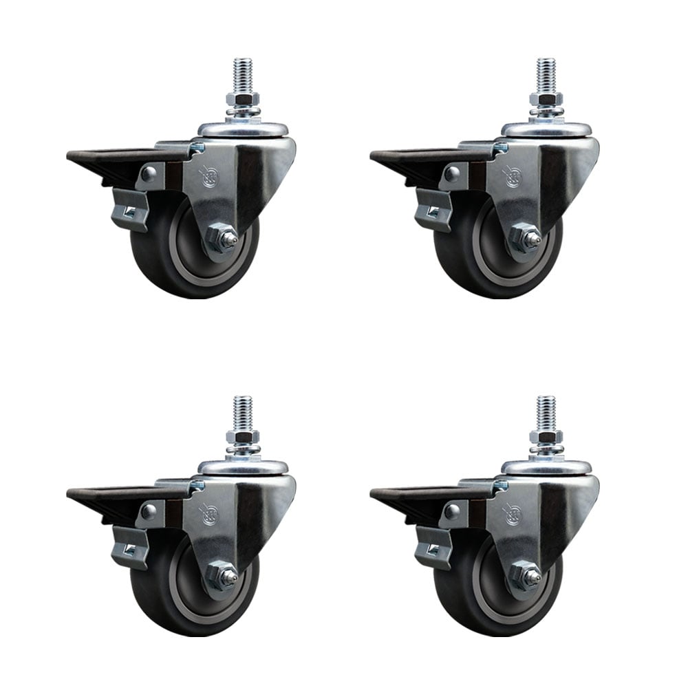 Thermoplastic Rubber Swivel Threaded Stem Caster with 3 x 1.25 in. Gray Wheels & 0.50 in. Stems - 840 lbs Total Capacity - Set of 4