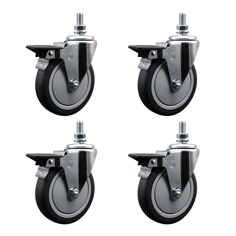 Thermoplastic Rubber Swivel Threaded Stem Caster with 6 x 1.25 in. Gray Wheels & 0.50 in. Stems - 1200 lbs Total Capacity - Set of 4