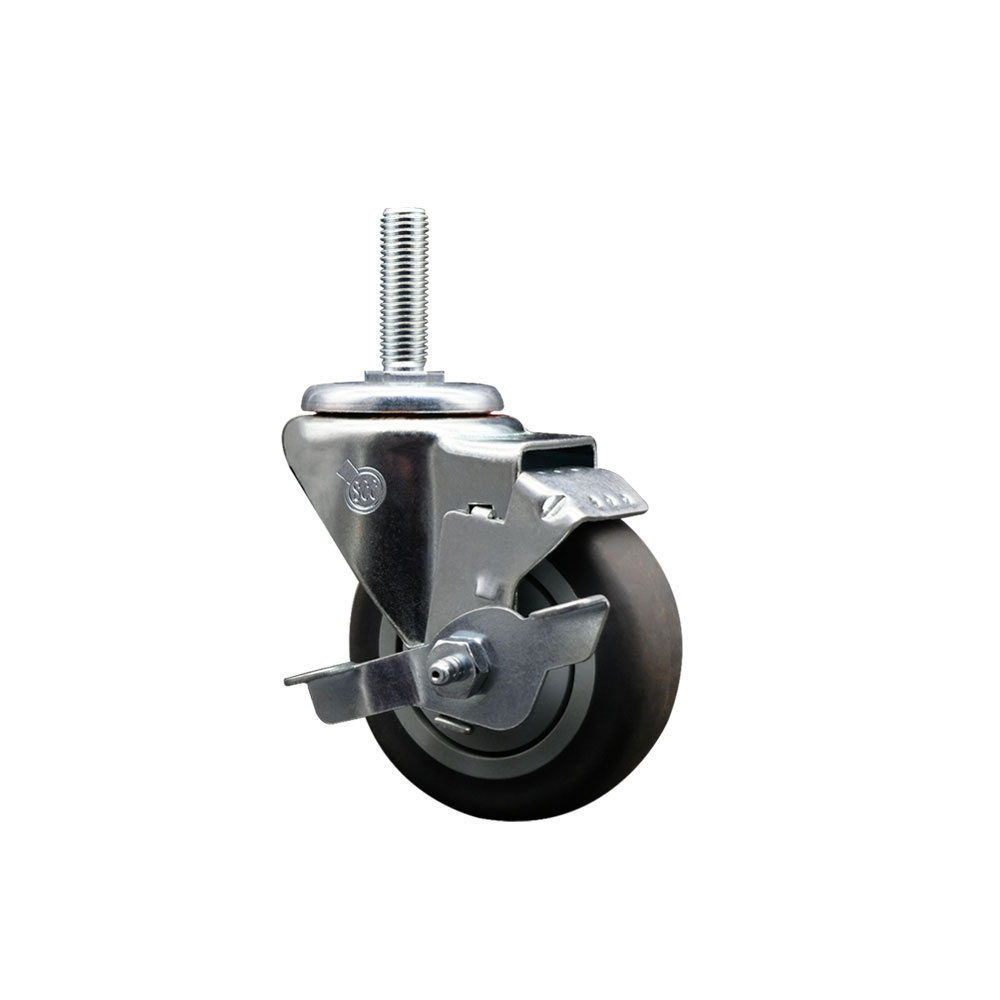 Thermoplastic Rubber Swivel Threaded Stem Caster - 3.5 x 1.25 in. Gray Wheel & 0.62 in. Stem & Top Locking Brake - 230 lbs Capacity per Caster