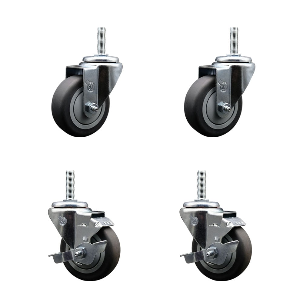 Thermoplastic Rubber Swivel Threaded Stem Caster - 3.5 x 1.25 in. Gray Wheels & 0.62 in. Stems - 920 lbs Total Capacity - Set of 4