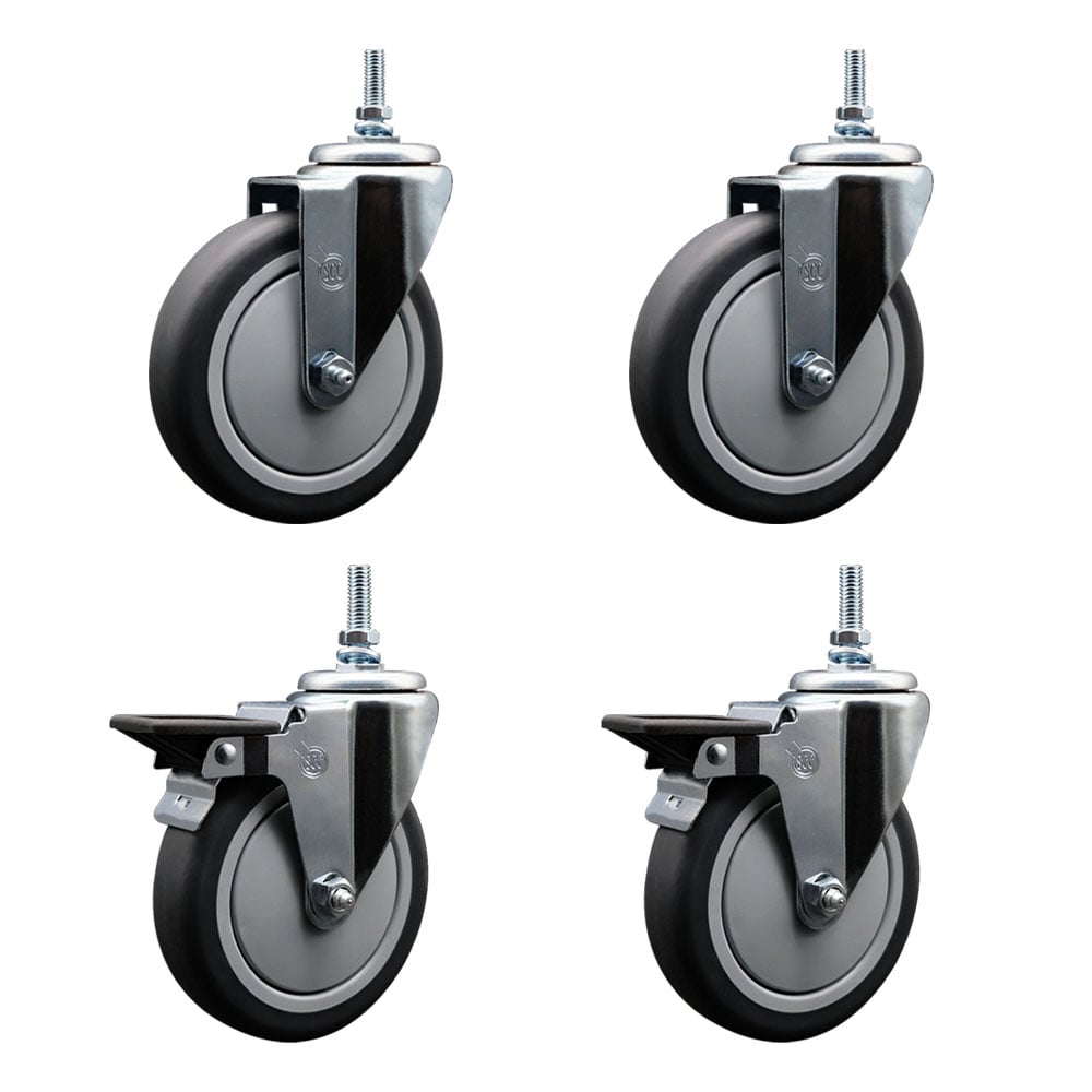 Thermoplastic Rubber Swivel Threaded Stem Caster - 5 x 1.25 in. Gray Wheels & 12 mm Stems - 1200 lbs Total Capacity - Set of 4