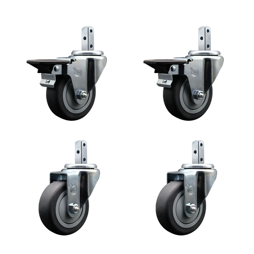 SCC-SQ20S3514-TPRB-PLB-78-2-S-2 Swivel Square Stem Caster with 3.5 x 1.25 in. Gray Thermoplastic Rubber Wheel - Set of 4