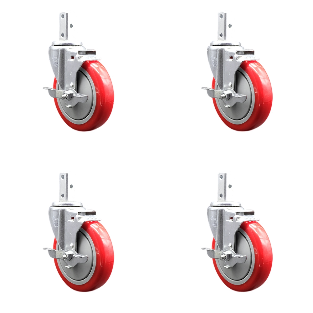 190PUBPRC4P Assure Swivel Caster Set - Compatible with Sheet Pan Racks - Light Duty Replacement - Red Polyurethane Wheel