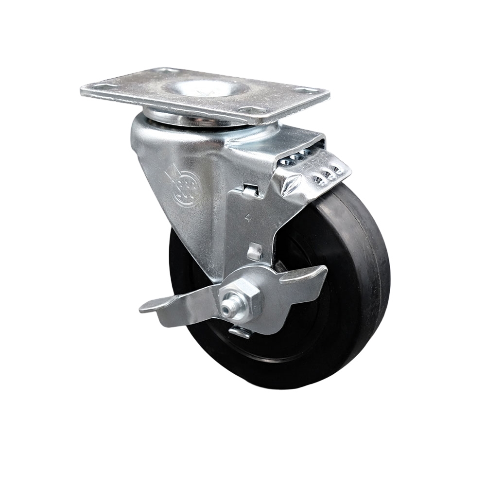 4in. Swivel Caster with Brake - Light Duty - Soft Rubber Wheel
