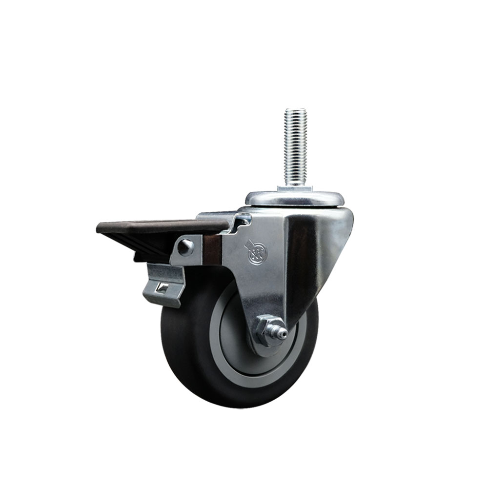 Thermoplastic Rubber Swivel Threaded Stem Caster - 3.5 x 1.25 in. Gray Wheel & 0.75 in. Stem & Posi Locking Brake - 230 lbs Capacity per Caster