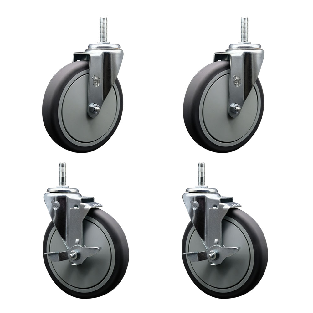 Thermoplastic Rubber Swivel Threaded Stem Caster - 6 x 1.25 in. Gray Wheels & 0.75 in. Stems - 1200 lbs Total Capacity - Set of 4