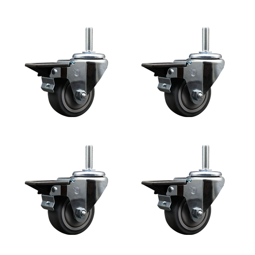 Thermoplastic Rubber Swivel Threaded Stem Caster with 3 x 1.25 in. Gray Wheels & 0.62 in. Stems - 840 lbs Total Capacity - Set of 4
