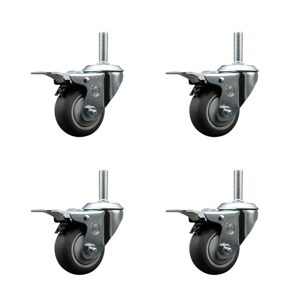 Thermoplastic Rubber Swivel Threaded Stem Caster with 3 x 1.25 in. Gray Wheels & 0.62 in. Stems - 840 lbs Total Capacity - Set of 4