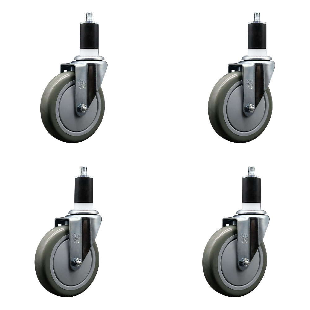 SCC-EX20S514-PPUB-112-4 Polyurethane Swivel Expanding Stem Caster with 5 in. Gray Wheels & 1.5 in. Stems - Set of 4