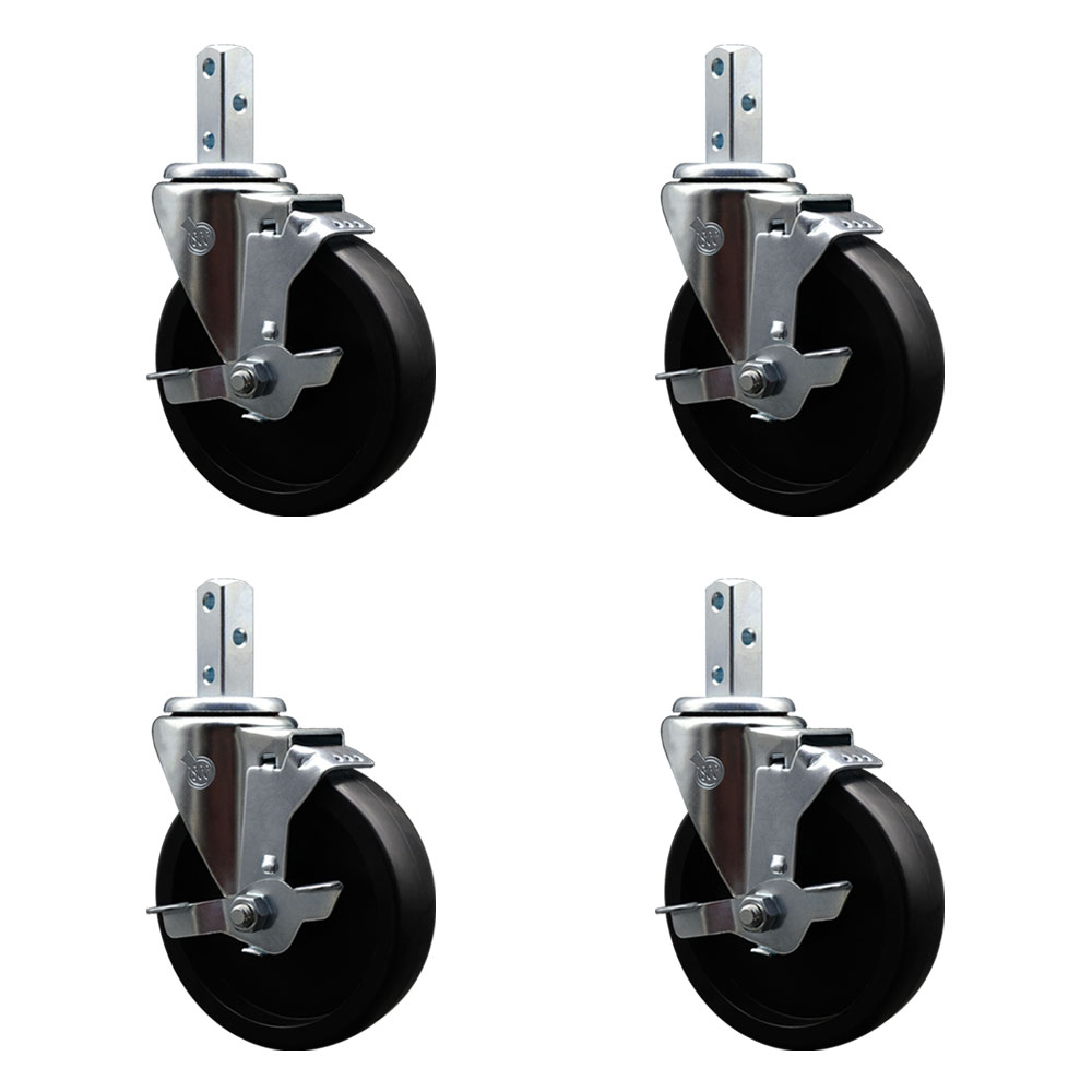 600CASTPRE4P Regency 5 in. Swivel Caster Set with Brakes - Compatible with Sheet Pan Racks - Light Duty Replacement - Polyolefin Wheel
