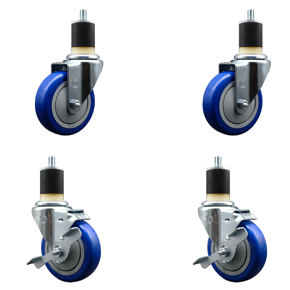 SCC-EX20S414-PPUB-BLUE-2-TLB-2-178 Polyurethane Swivel Expanding Stem Caster with 4 in. Blue Wheels & 1.87 in. Stems - Set of 4
