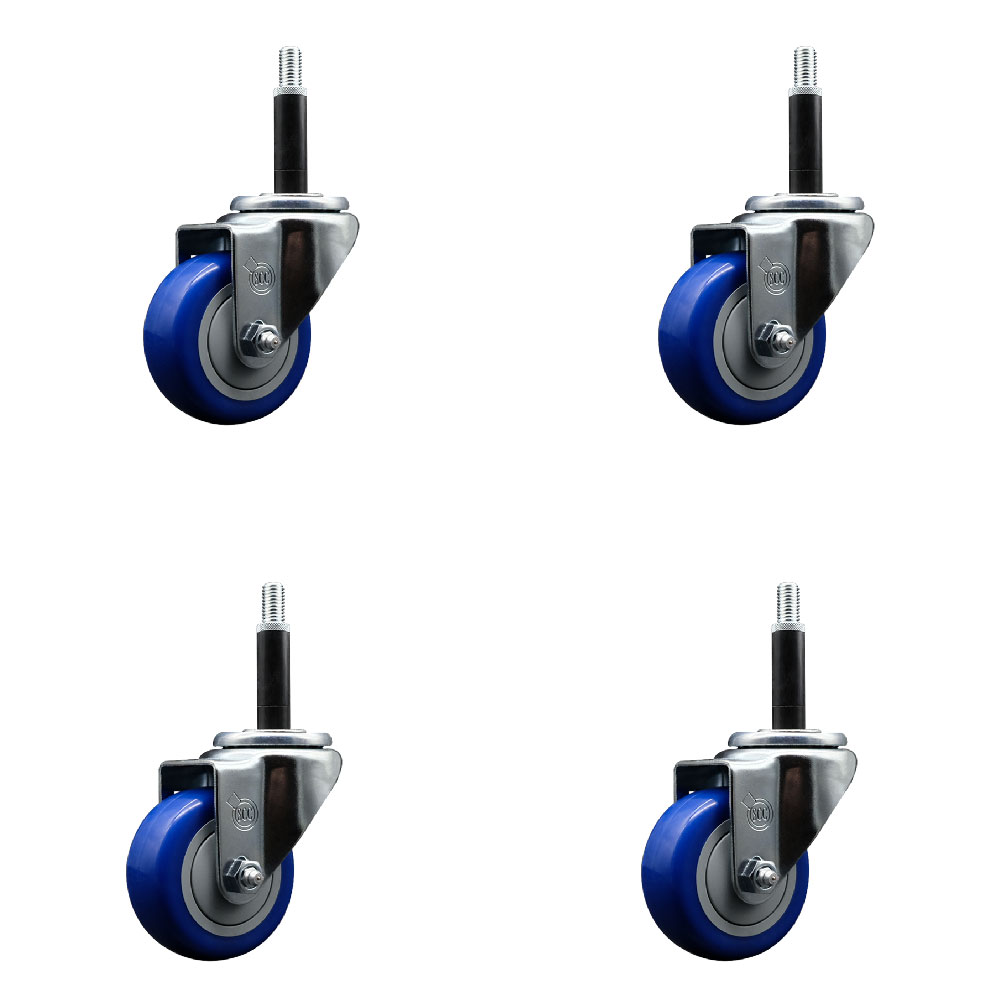 SCC-EX20S314-PPUB-BLUE-34-4 Polyurethane Swivel Expanding Stem Caster with 3 in. Blue Wheels & 0.75 in. Stems - Set of 4