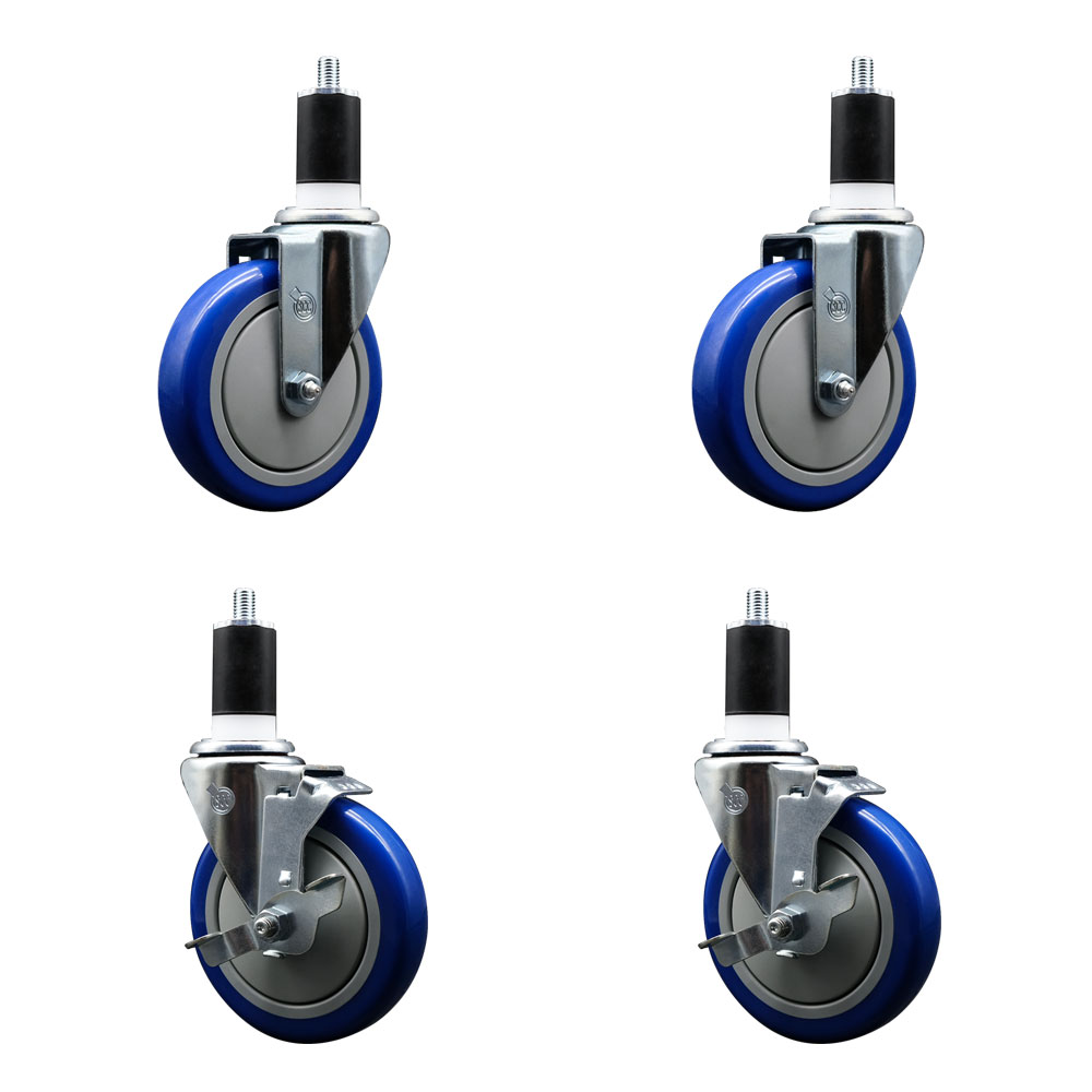 190WTCPK4 Assure Swivel Caster Set - Compatible with Work Tables & Stands -Light Duty Replacement - Blue Polyurethane Wheel