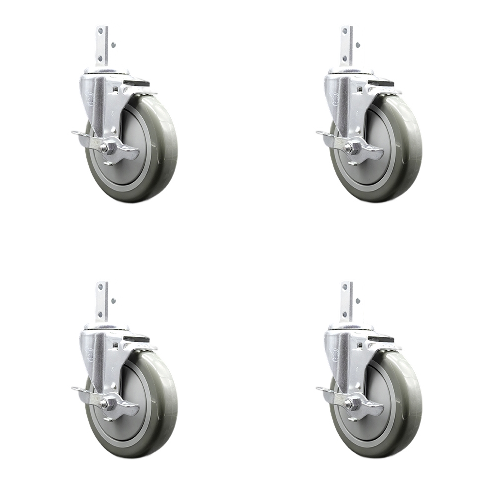 190PUBPRC4P Assure Swivel Caster Set - Compatible with Sheet Pan Racks - Light Duty Replacement - Gray Polyurethane Wheel