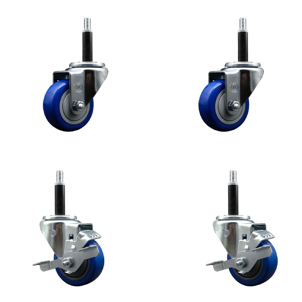 SCC-EX20S314-PPUB-BLUE-2-TLB-2-34 Polyurethane Swivel Expanding Stem Caster with 3 in. Blue Wheels & 0.75 in. Stems - Set of 4