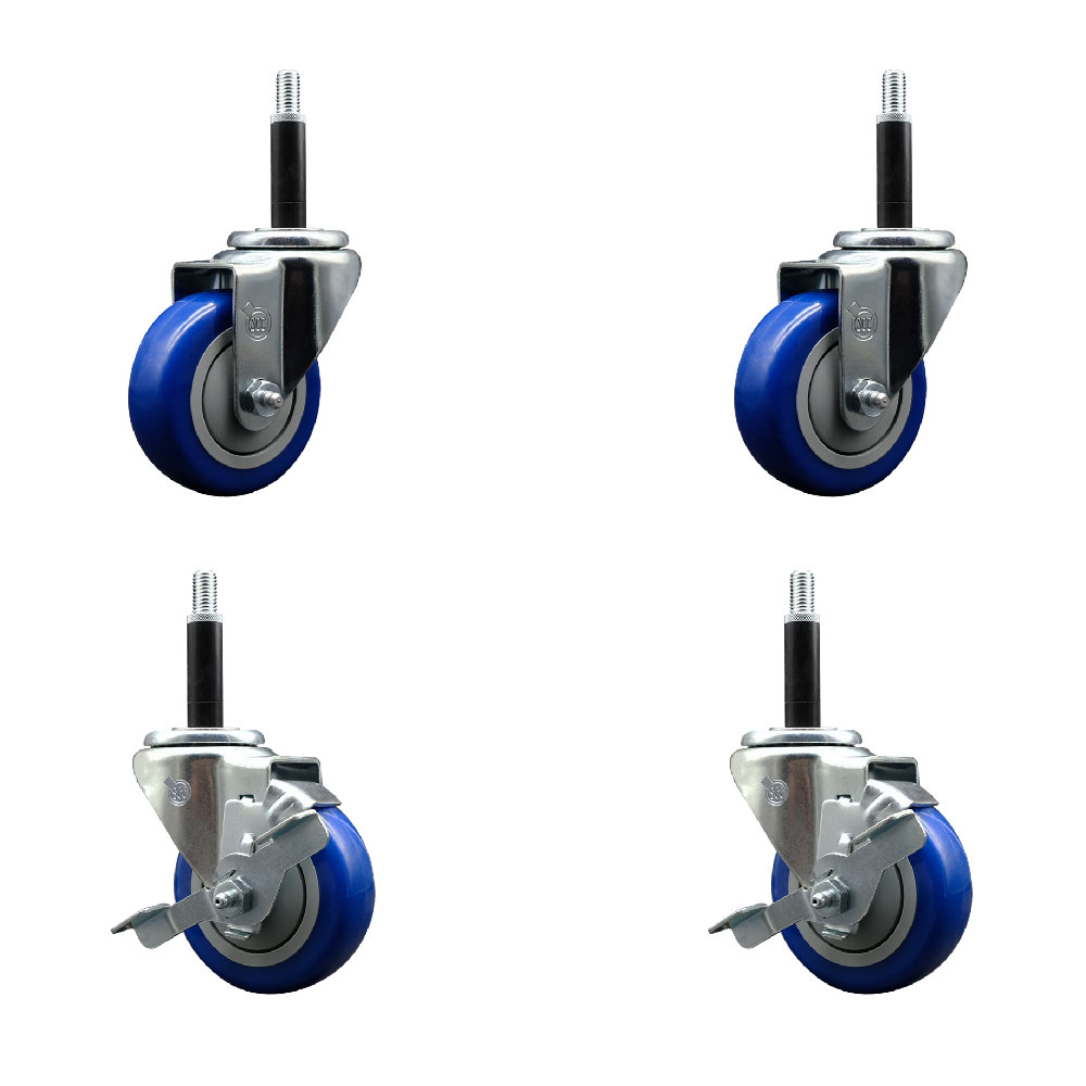 SCC-EX20S3514-PPUB-BLUE-2-TLB-2-34 Polyurethane Swivel Expanding Stem Caster with 3.5 in. Blue Wheels & 0.75 in. Stems - Set of 4