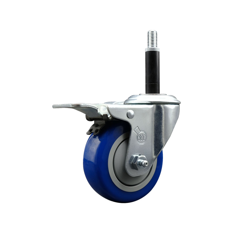SCC-EXTTL20S3514-PPUB-BLUE-34 Polyurethane Expanding Stem Swivel Caster with 3.5 in. Blue Wheel & 0.75 in. Stem & Total Locking Brake