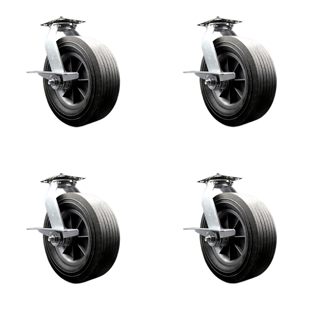 BBQ Smoker Grill Flat Free All Terrain Caster Wheel Set - 10 in. Easy Roll, No Flat, Maintenance Free Solid Rubber Wheels