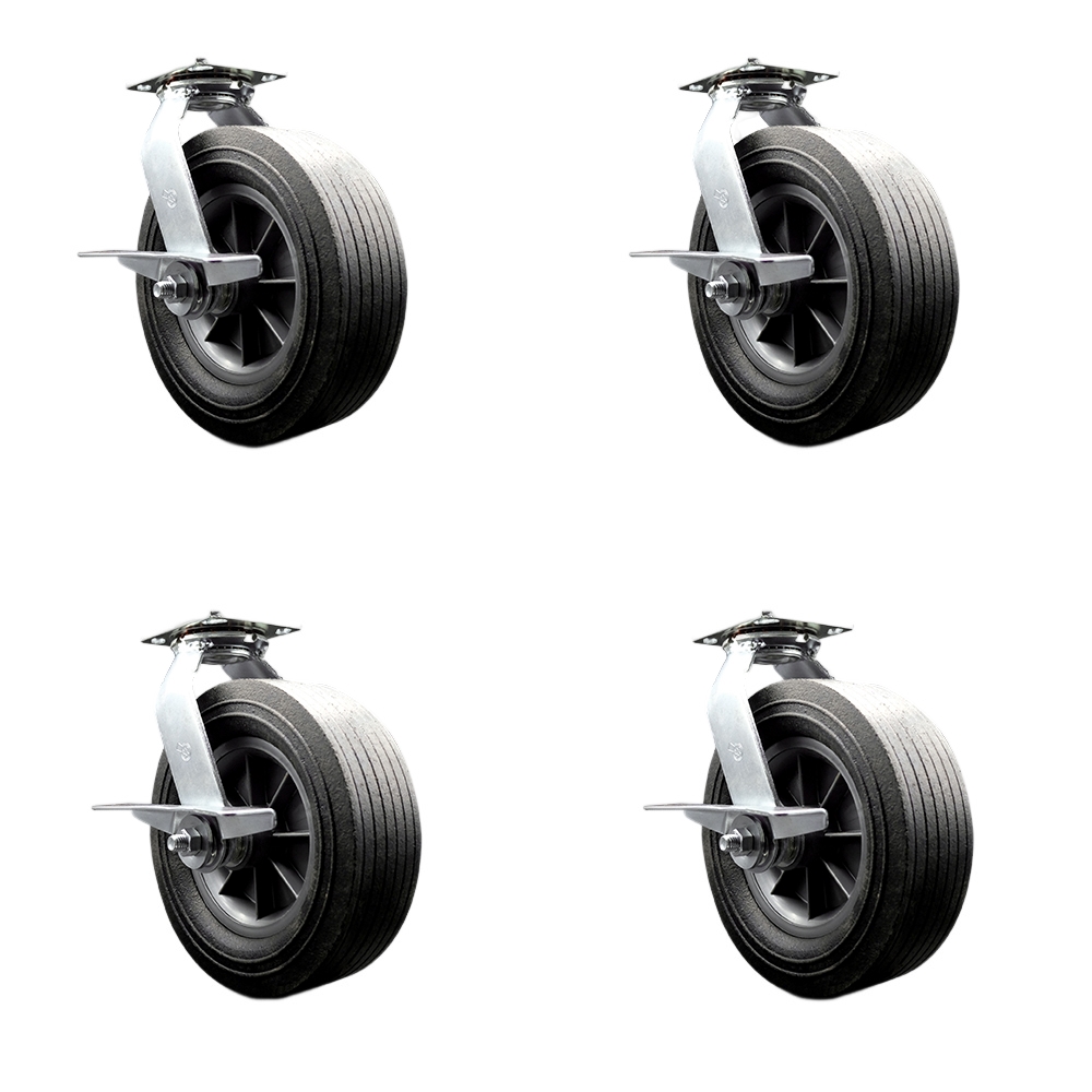 BBQ Smoker Grill Flat Free All Terrain Caster Wheel Set - 10 in. Easy Roll, No Flat, Maintenance Free Solid Rubber Wheel - Set of 4