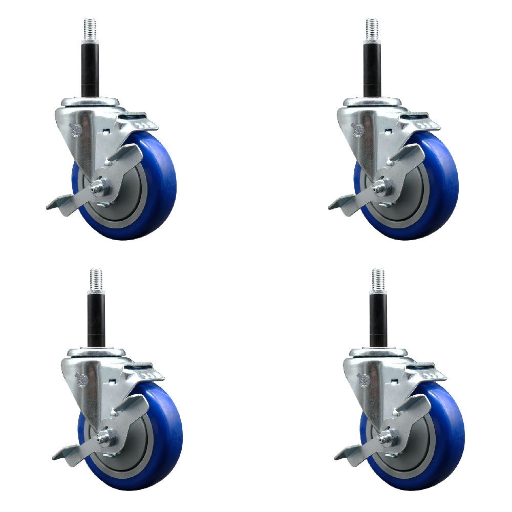 SCC-EX20S414-PPUB-BLUE-TLB-34-4 Polyurethane Swivel Expanding Stem Caster with 4 in. Blue Wheels & 0.75 in. Stems - Set of 4
