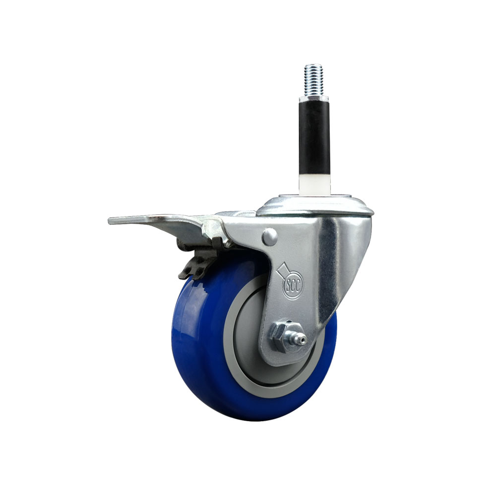 SCC-EXTTL20S3514-PPUB-BLUE-78 Polyurethane Expanding Stem Swivel Caster with 3.5 in. Blue Wheel & 0.87 in. Stem & Total Locking Brake