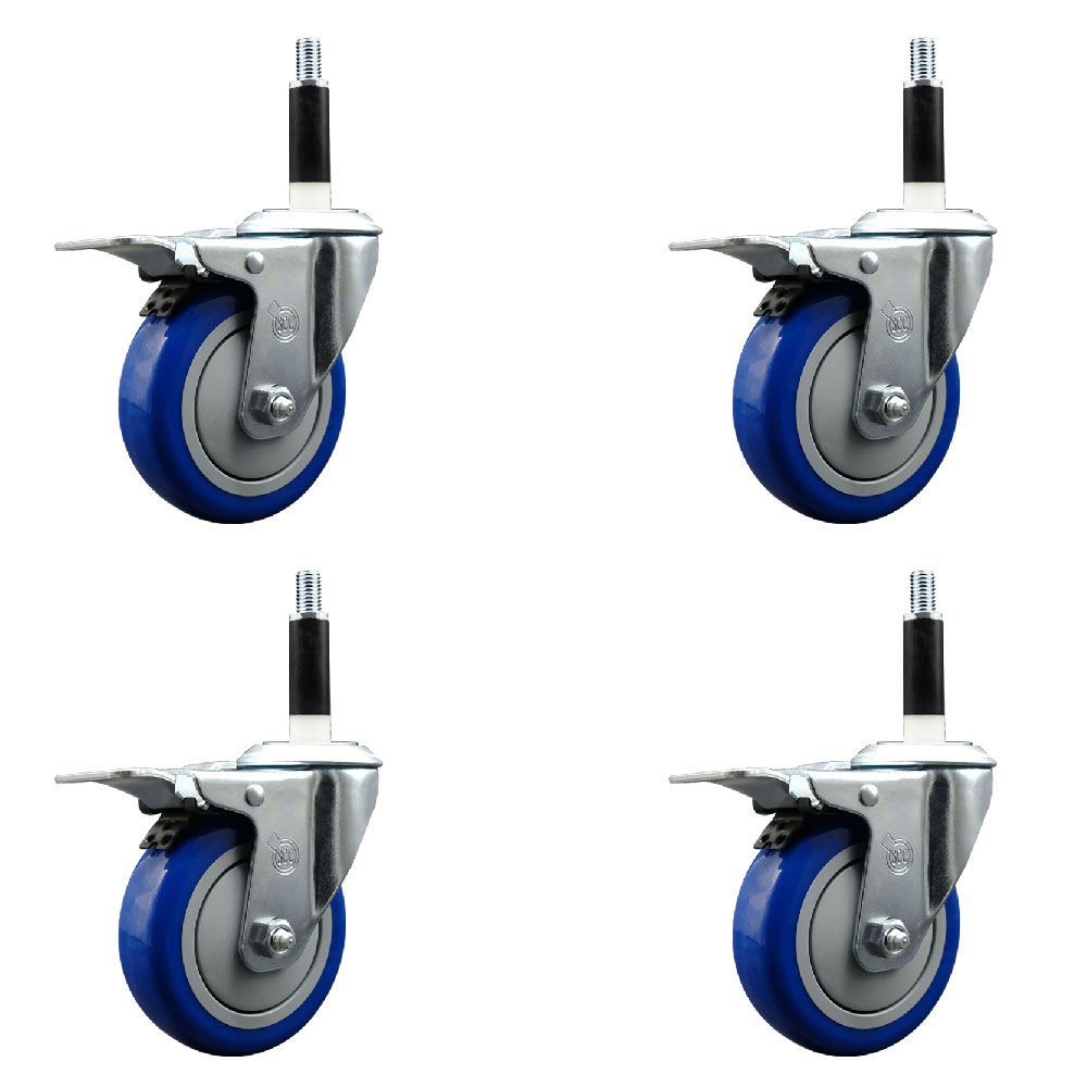 SCC-EXTTL20S414-PPUB-BLUE-78-4 Polyurethane Swivel Expanding Stem Caster with 4 in. Blue Wheels & 0.87 in. Stems - Set of 4