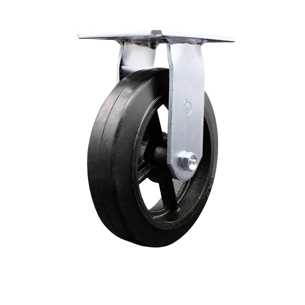 Replacement for McMaster Carr Caster 44785T34 - Rigid Top Plate Caster with 8 in. Black Rubber on Cast Iron Wheel - 500 lbs Capacity per Caster -  Service Caster, MCM-SCC-35R820-RSR