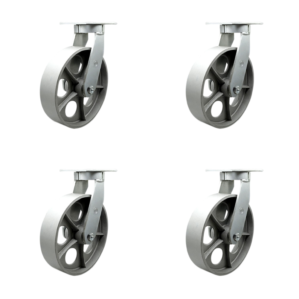 Extra Heavy Duty 10 x 3 in. Semi Steel Cast Iron Swivel Caster Set for Cranes, Gantries, Hoists & Winches - Set of 4 - 2500 lbs per Caster