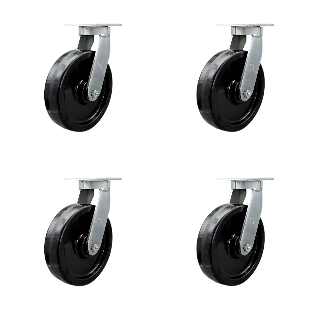 Extra Heavy Duty Kingpinless 10 x 3 in. Phenolic Swivel Caster Set for Cranes, Gantries, Hoists & Winches - Set of 4 - 2900 lbs per Caster