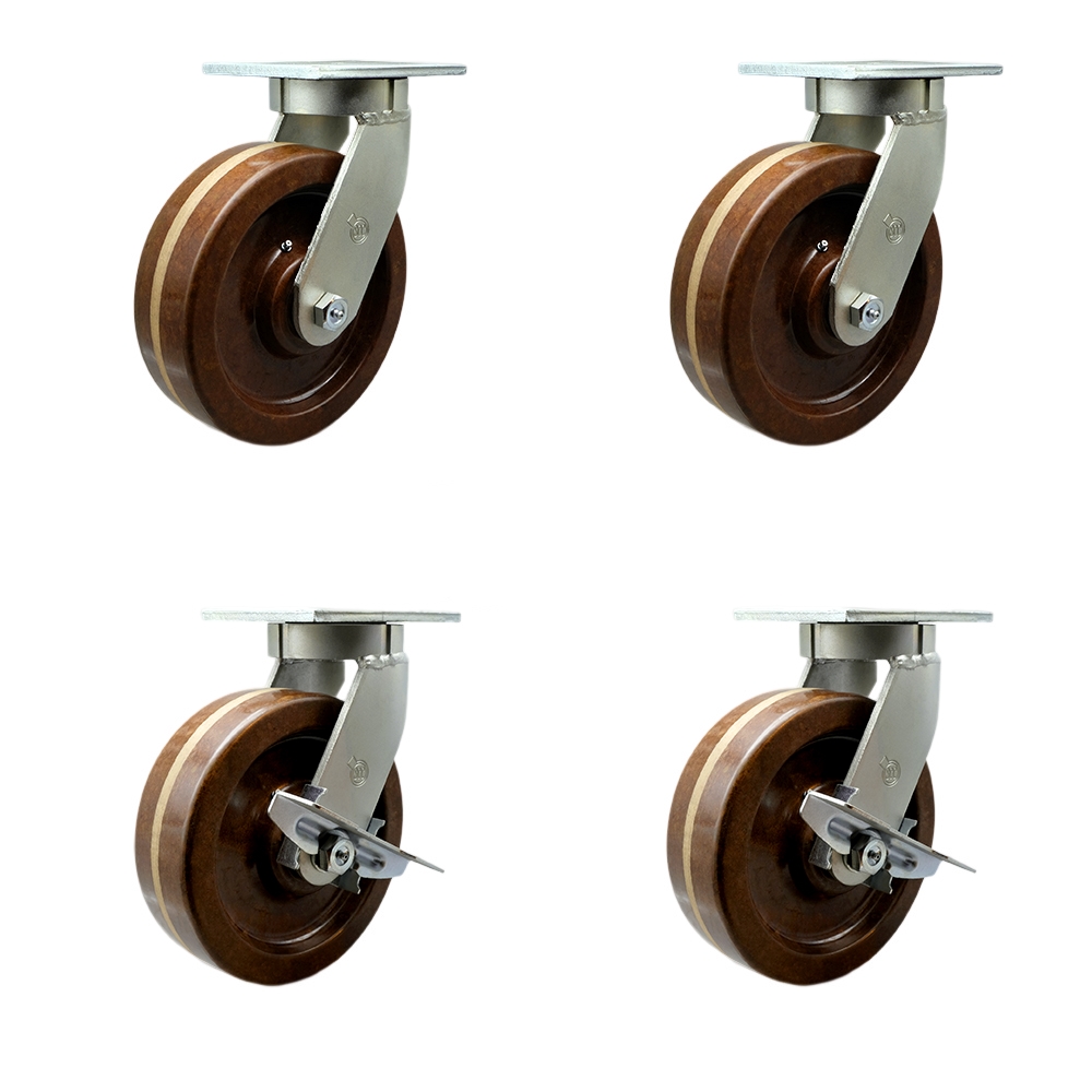 Extra Heavy Duty Kingpinless 10 x 3 in. High Temperature Phenolic Swivel Caster Set for Cranes, Gantries, Hoists & Winches - Set of 4