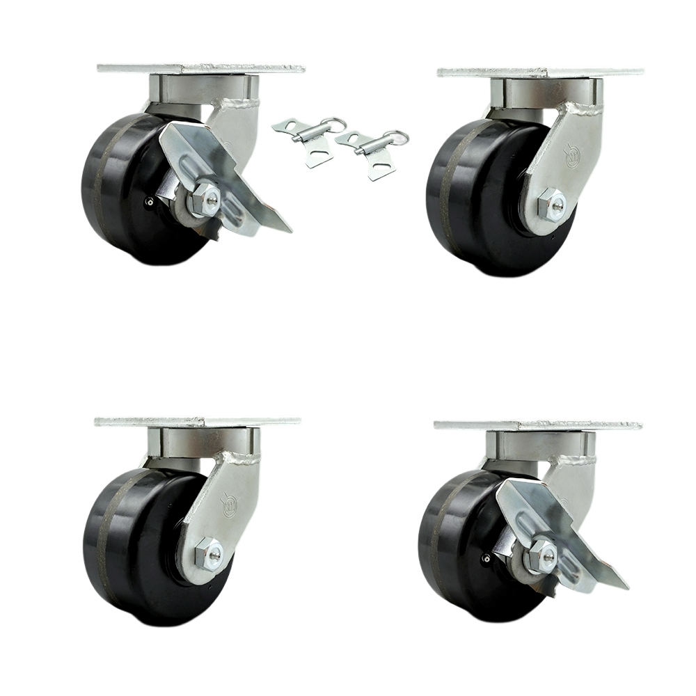 Extra Heavy Duty 6 x 3 in. Phenolic Swivel Caster Set for Cranes, Gantries, Hoists & Winches - Set of 4 - 2000 lbs per Caster