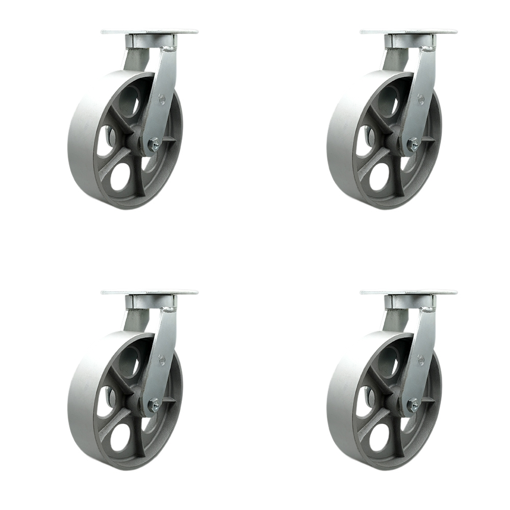 Extra Heavy Duty 10 x 3 in. Semi Steel Cast Iron Swivel Caster Set for Cranes, Gantries, Hoists & Winches - Set of 4 - 2500 lbs per Caster