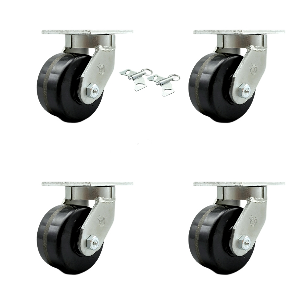 Extra Heavy Duty Kingpinless 6 x 3 in. Phenolic Swivel Caster Set for Cranes, Gantries, Hoists & Winches - Set of 4 - 2000 lbs per Caster