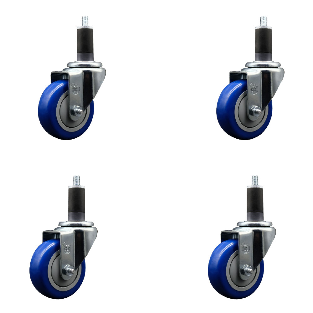 SCC-EX20S3514-PPUB-BLUE-114-4 Polyurethane Swivel Expanding Stem Caster with 3.5 in. Blue Wheels & 1.25 in. Stems - Set of 4