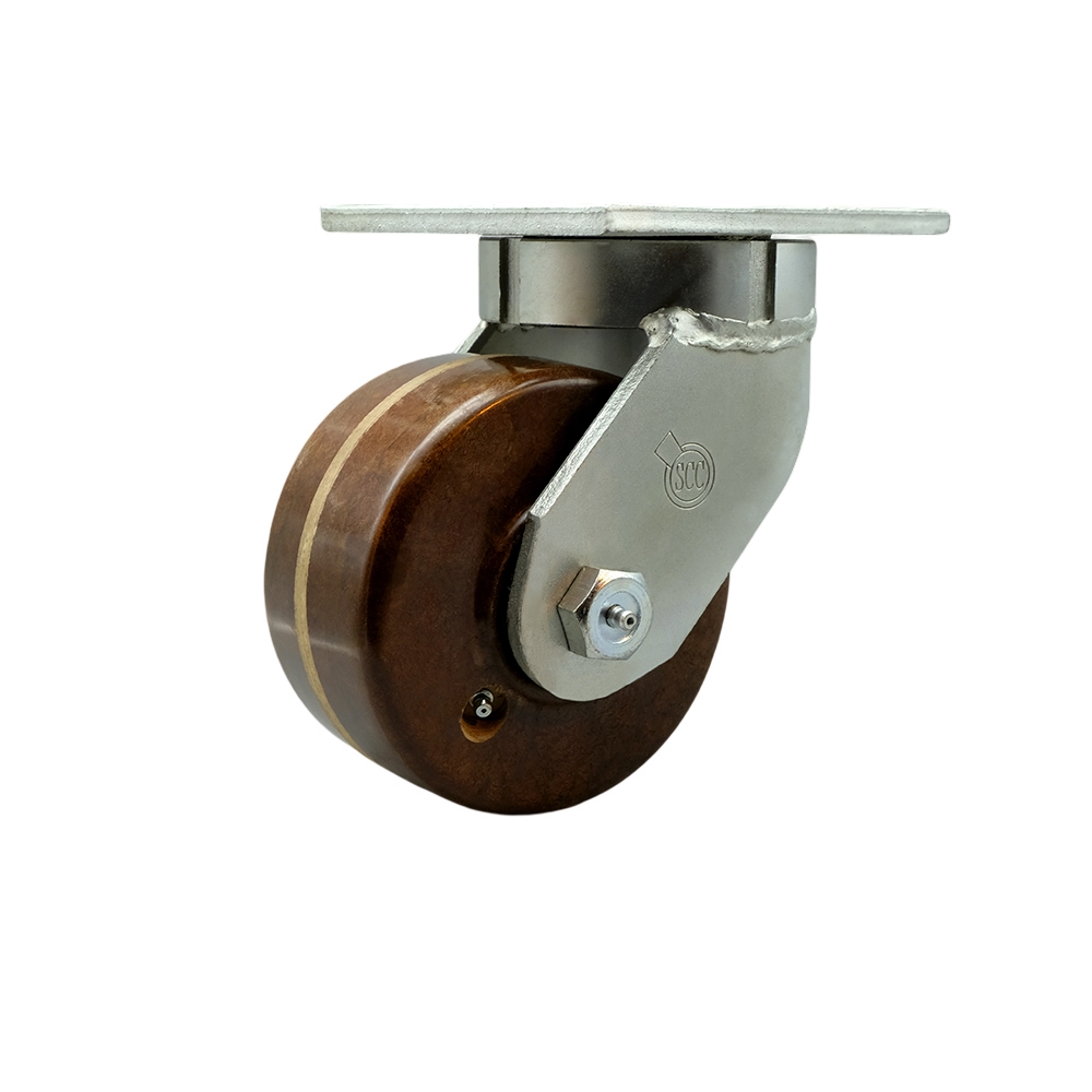 Extra Heavy Duty Kingpinless 6 x 3 in. High Temperature Phenolic Swivel Caster for Cranes, Gantries, Hoists & Winches - 2000 lbs per Caster