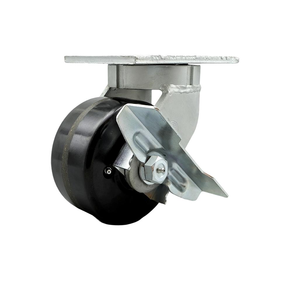 Extra Heavy Duty Kingpinless 6 x 3 in. Phenolic Swivel Caster with Bolt on Swivel Lock & Brake for Cranes, Gantries, Hoists & Winches