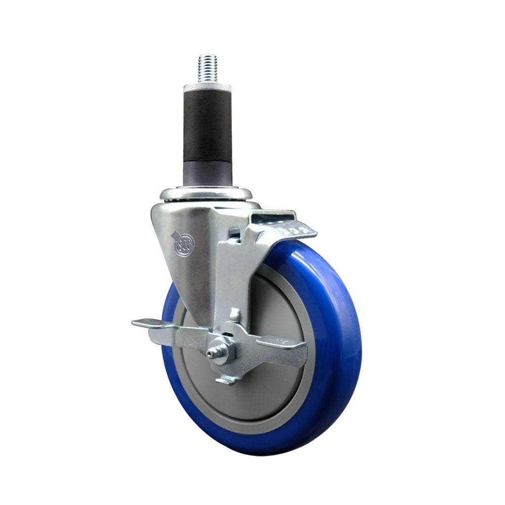 SCC-EX20S514-PPUB-BLUE-TLB-114 Polyurethane Expanding Stem Swivel Caster with 5 in. Blue Wheel & 1.25 in. Stem & Top Locking Brake