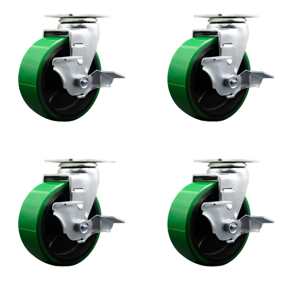 TOOL-SCC-20S520-PUB-GB-TLB-4 Tool Box Caster Wheel Set - 5 in. Non-Marking, Maintenance Free Green Polyurethane on Cast Iron Wheels