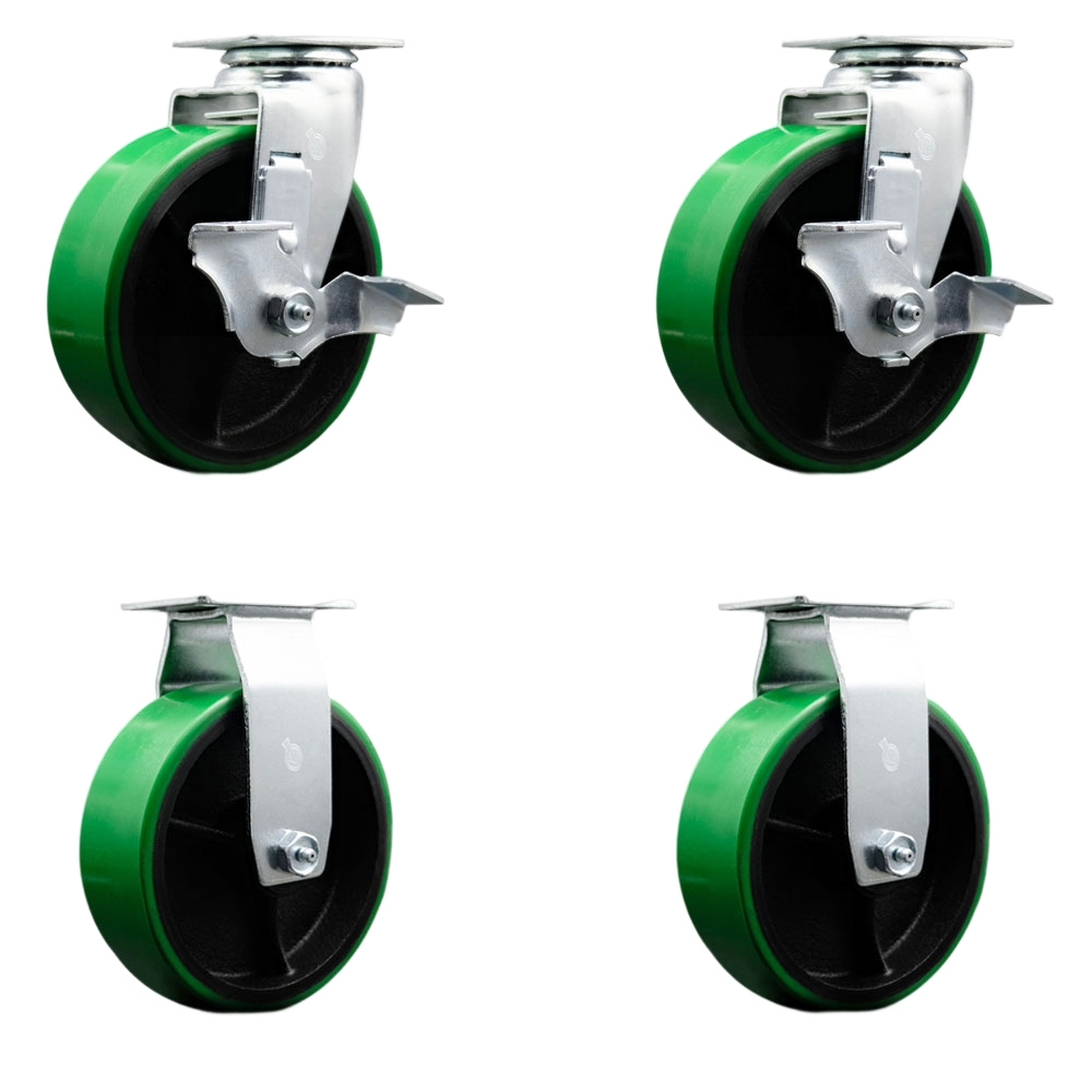 TOOL-SCC-20S620-PUB-GB-TLB-2-R-2 Tool Box Caster Wheel Set - 6 in. Non-Marking, Maintenance Free Green Polyurethane on Cast Iron Wheels