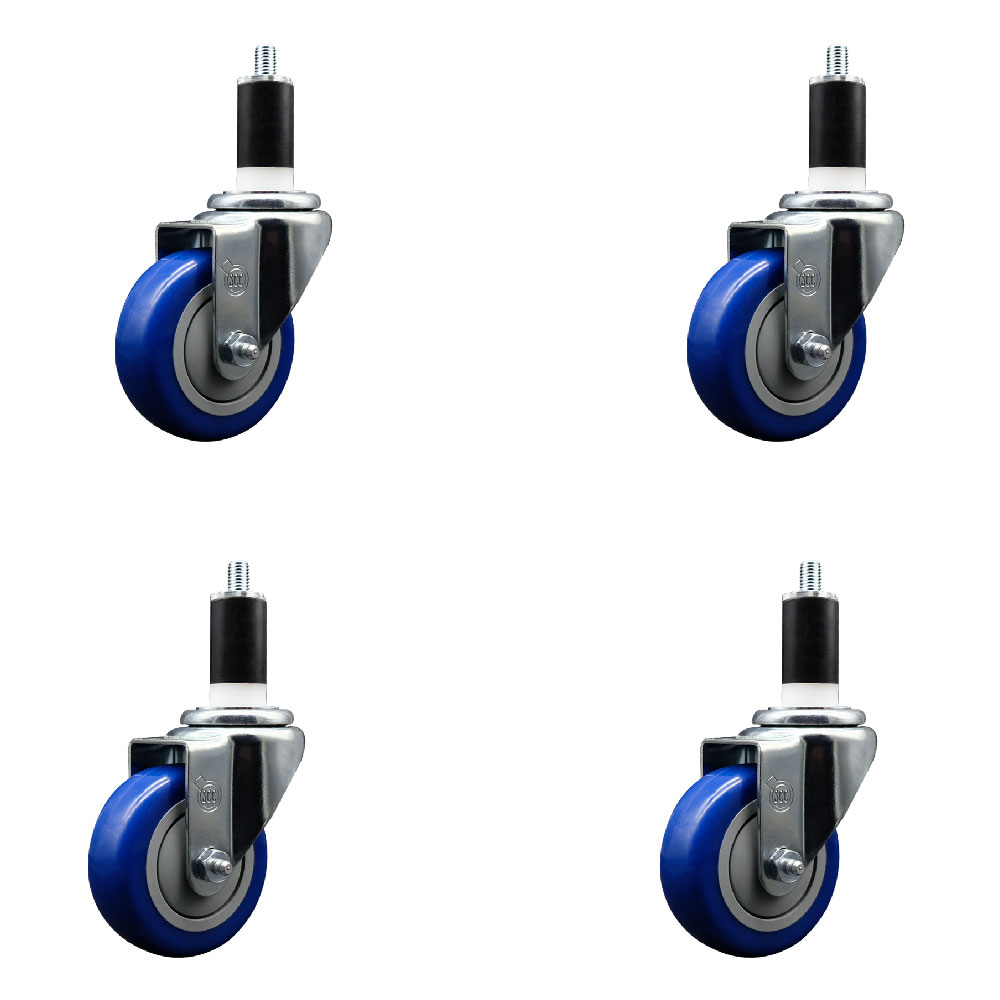SCC-EX20S3514-PPUB-BLUE-138-4 Polyurethane Swivel Expanding Stem Caster with 3.5 in. Blue Wheels & 1.38 in. Stems - Set of 4