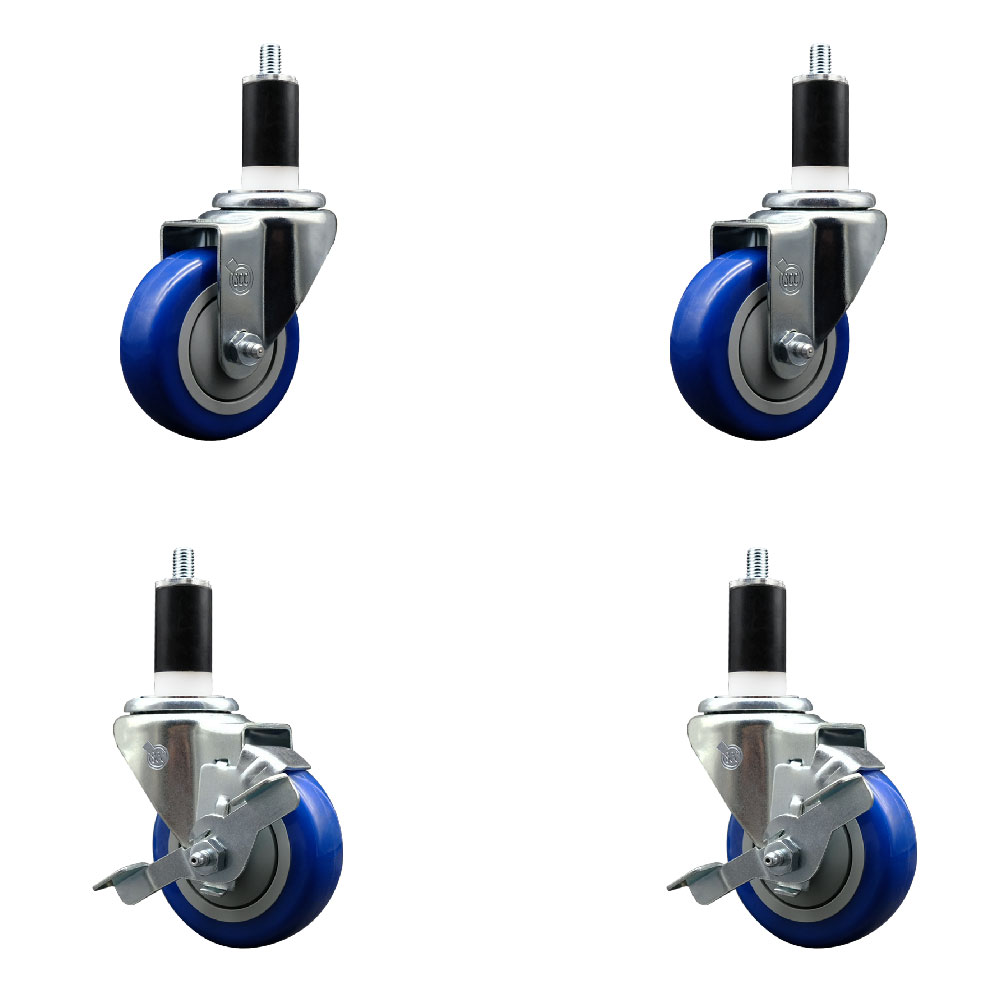 SCC-EX20S3514-PPUB-BLUE-2-TLB-2-138 Polyurethane Swivel Expanding Stem Caster with 3.5 in. Blue Wheels & 1.38 in. Stems - Set of 4