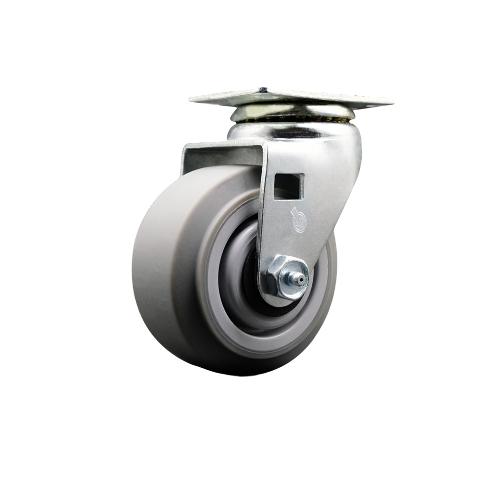 SCC-20S420-TPRRF Swivel Top Plate Caster - Gray 4 x 2 in. Thermoplastic Rubber Flat Tread Wheel - Roller Bearing - 450 lbs Capacity per Caster