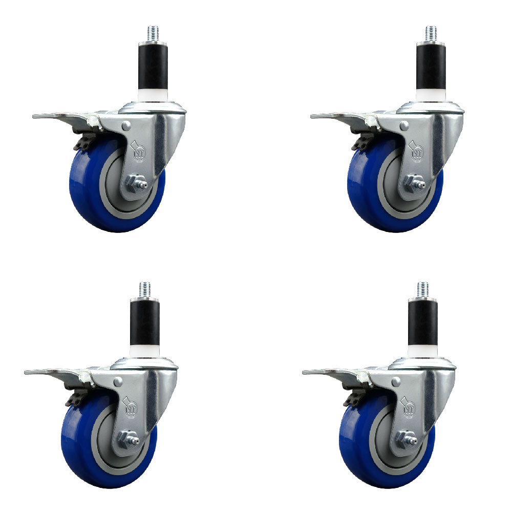 SCC-EXTTL20S3514-PPUB-BLUE-138-4 Polyurethane Swivel Expanding Stem Caster with 3.5 in. Blue Wheels & 1.38 in. Stems - Set of 4