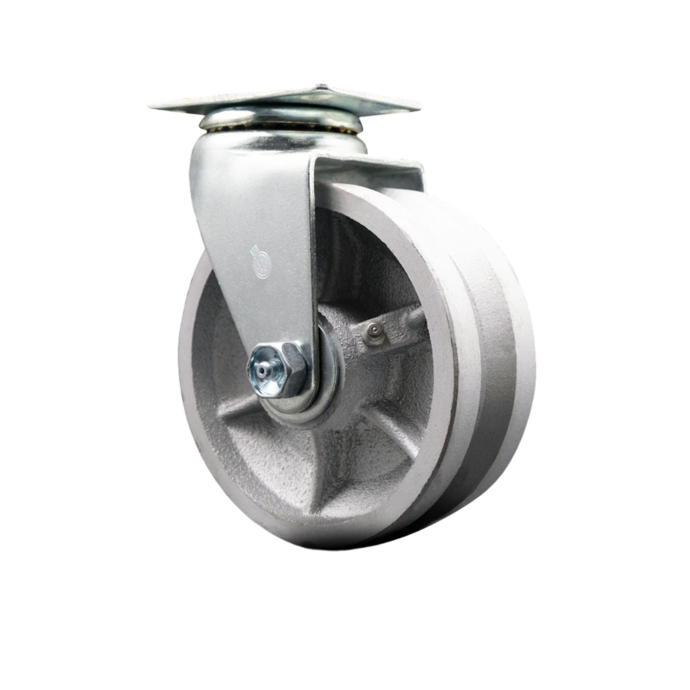 SCC-20S520-VGB Swivel Top Plate Caster - Silver 5 x 2 in. V-Groove Semi Steel Cast Iron Wheel - Ball Bearing - 450 lbs Capacity per Caster