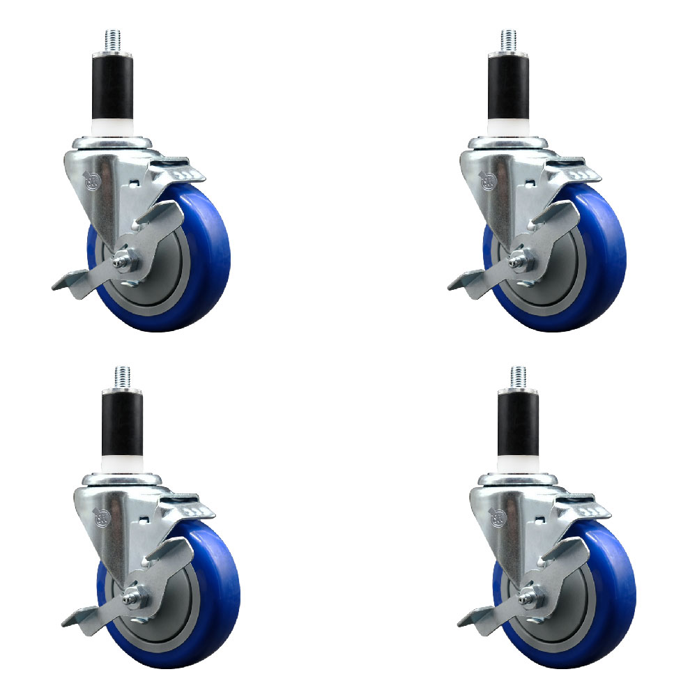 SCC-EX20S414-PPUB-BLUE-TLB-138-4 Polyurethane Swivel Expanding Stem Caster with 4 in. Blue Wheels & 1.38 in. Stems - Set of 4