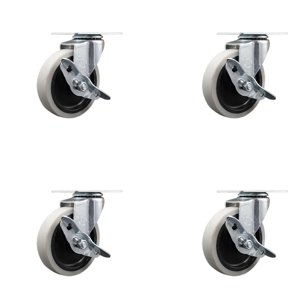 Rubbermaid Mobile Work Center 7734-88 Replacement Swivel Caster with Brake - Fits Rubbermaid Mobile Work Center 7734-88 - Set of 4
