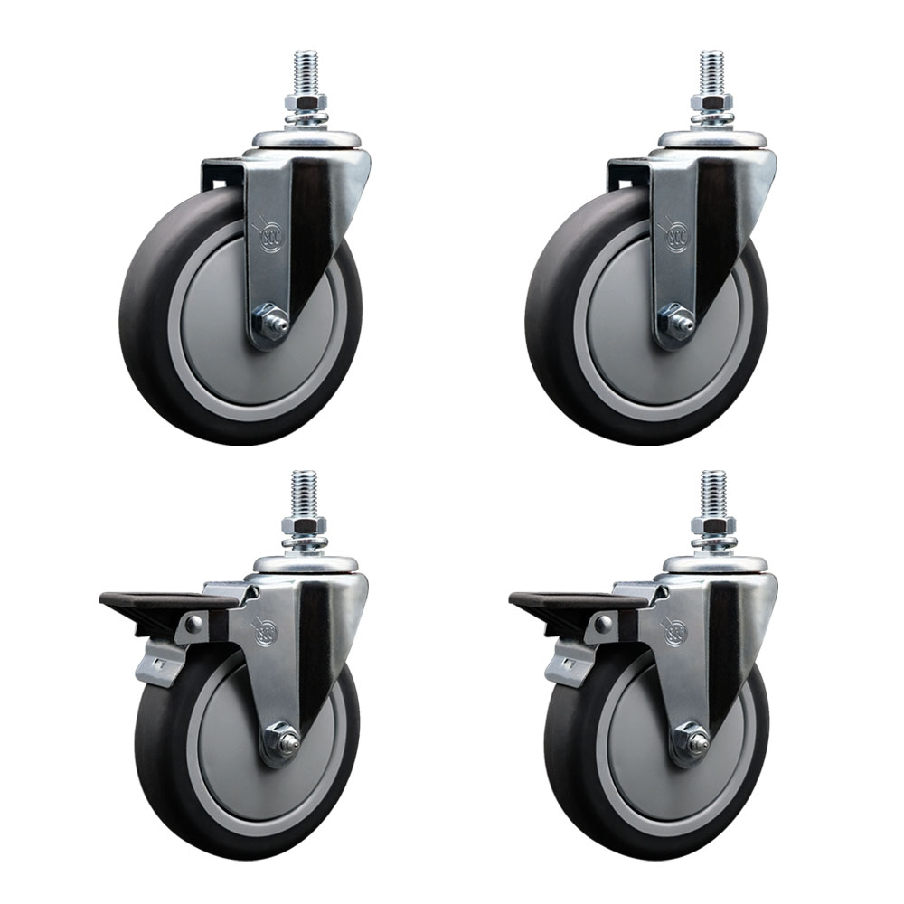 Thermoplastic Rubber Swivel Threaded Stem Caster - 5 x 1.25 in. Gray Wheels & 0.50 in. Stems - 1200 lbs Total Capacity - Set of 4