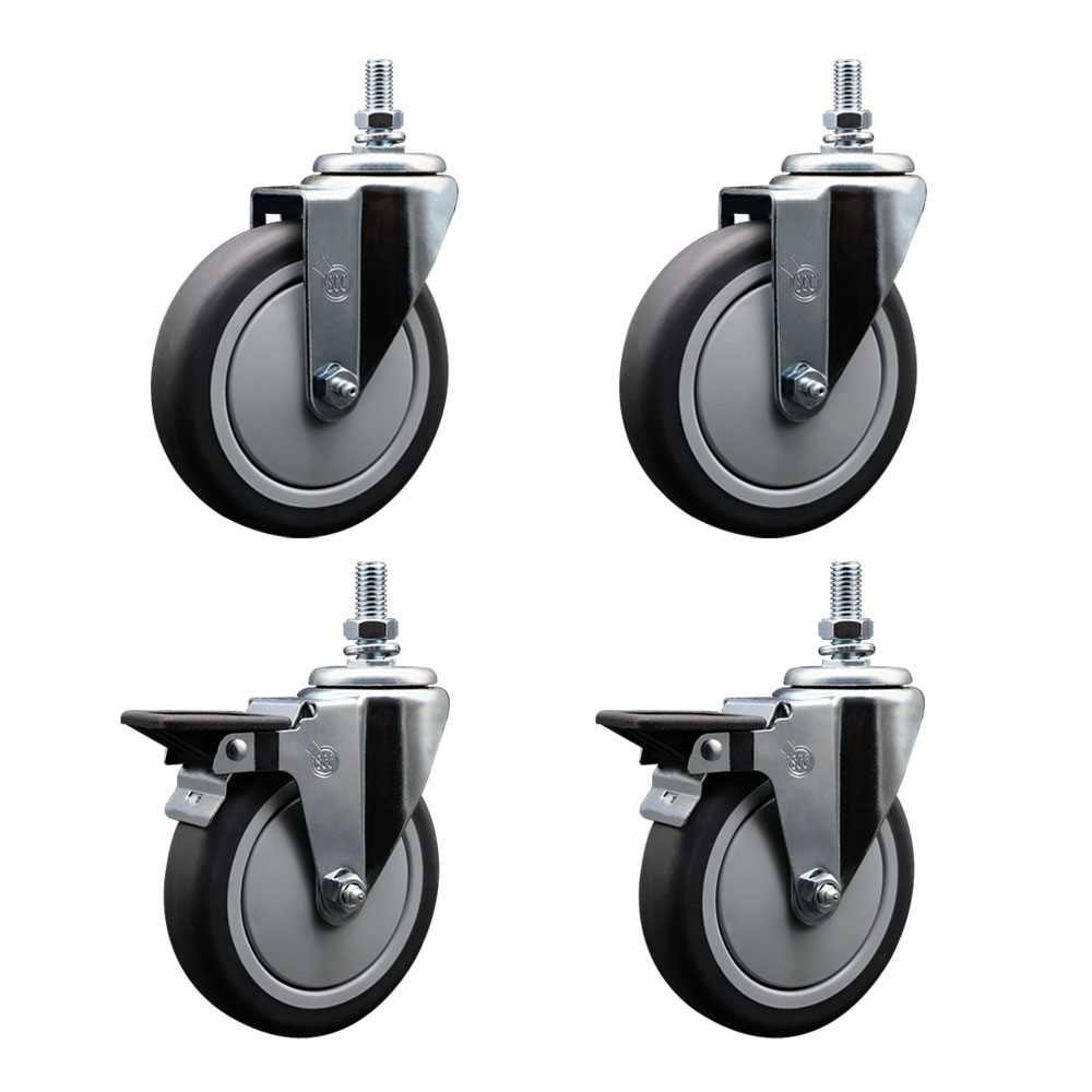 Thermoplastic Rubber Swivel Threaded Stem Caster - 6 x 1.25 in. Gray Wheels & 0.50 in. Stems - 1200 lbs Total Capacity - Set of 4